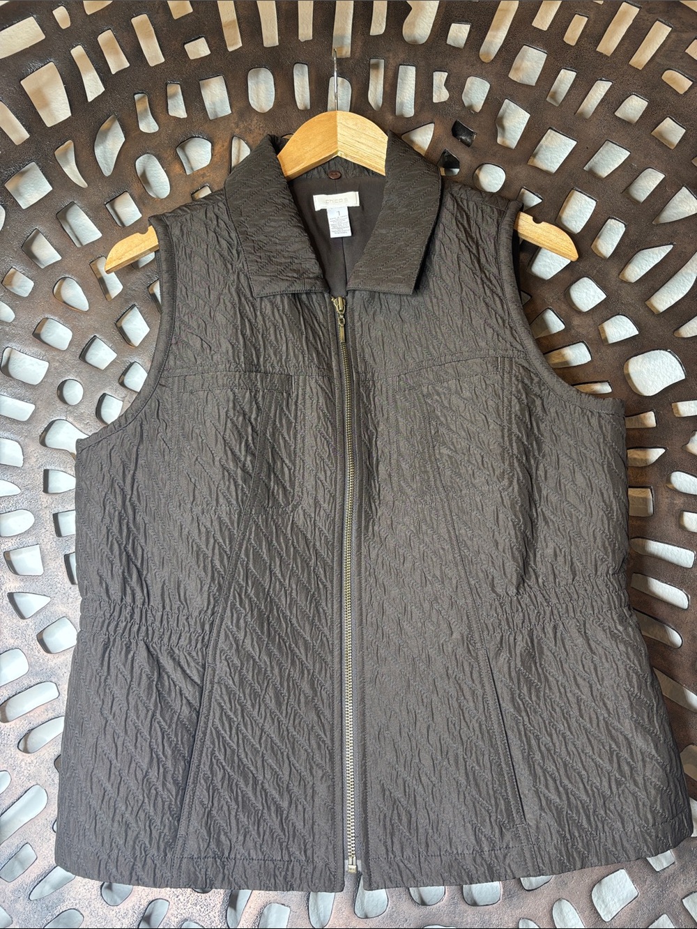 🤎 Chico’s Quilted Zip Front Vest Women’s 1 Dark Brown Lightweight Layering 🤎